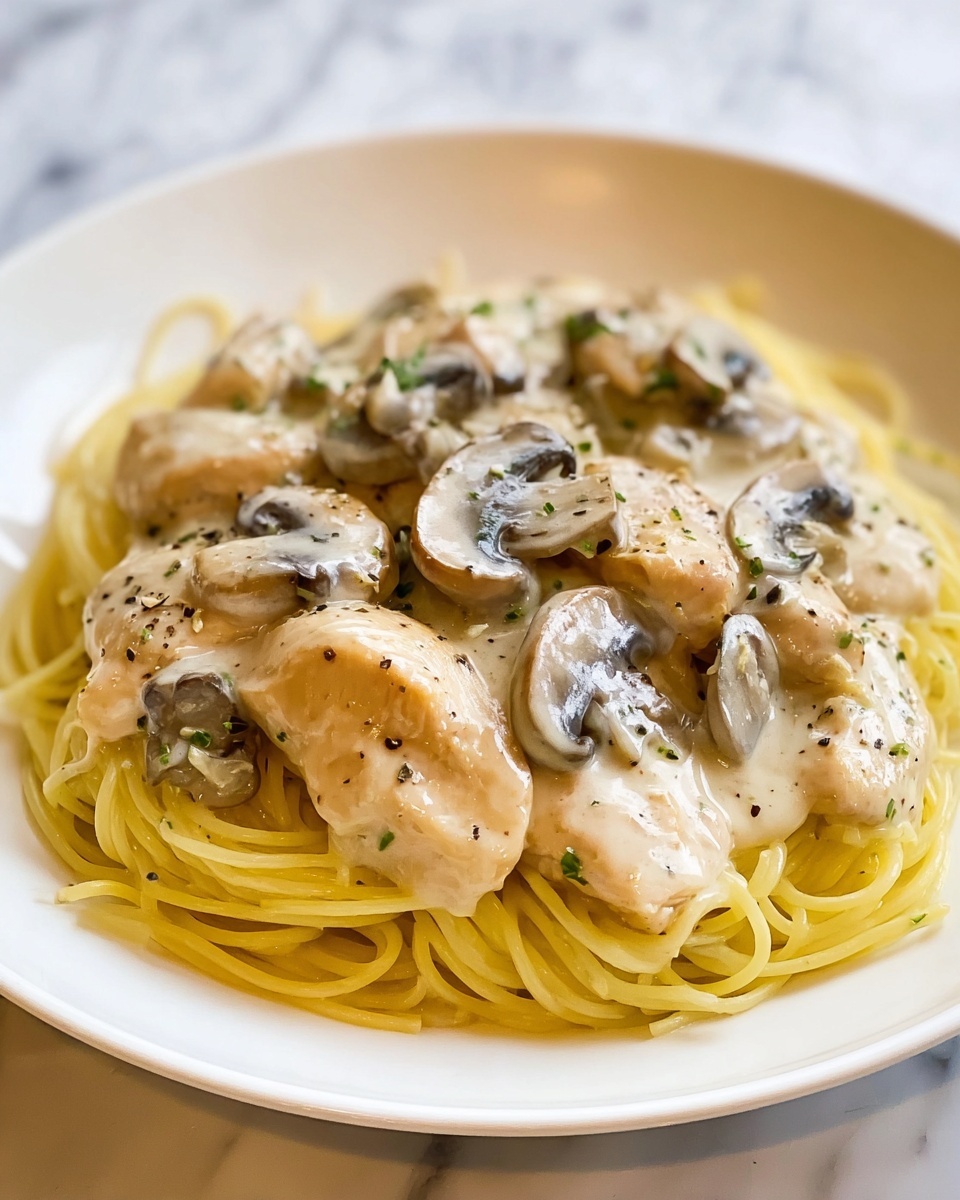 Creamy Chicken & Mushroom Dream Spaghetti Recipe - Recipe Image
