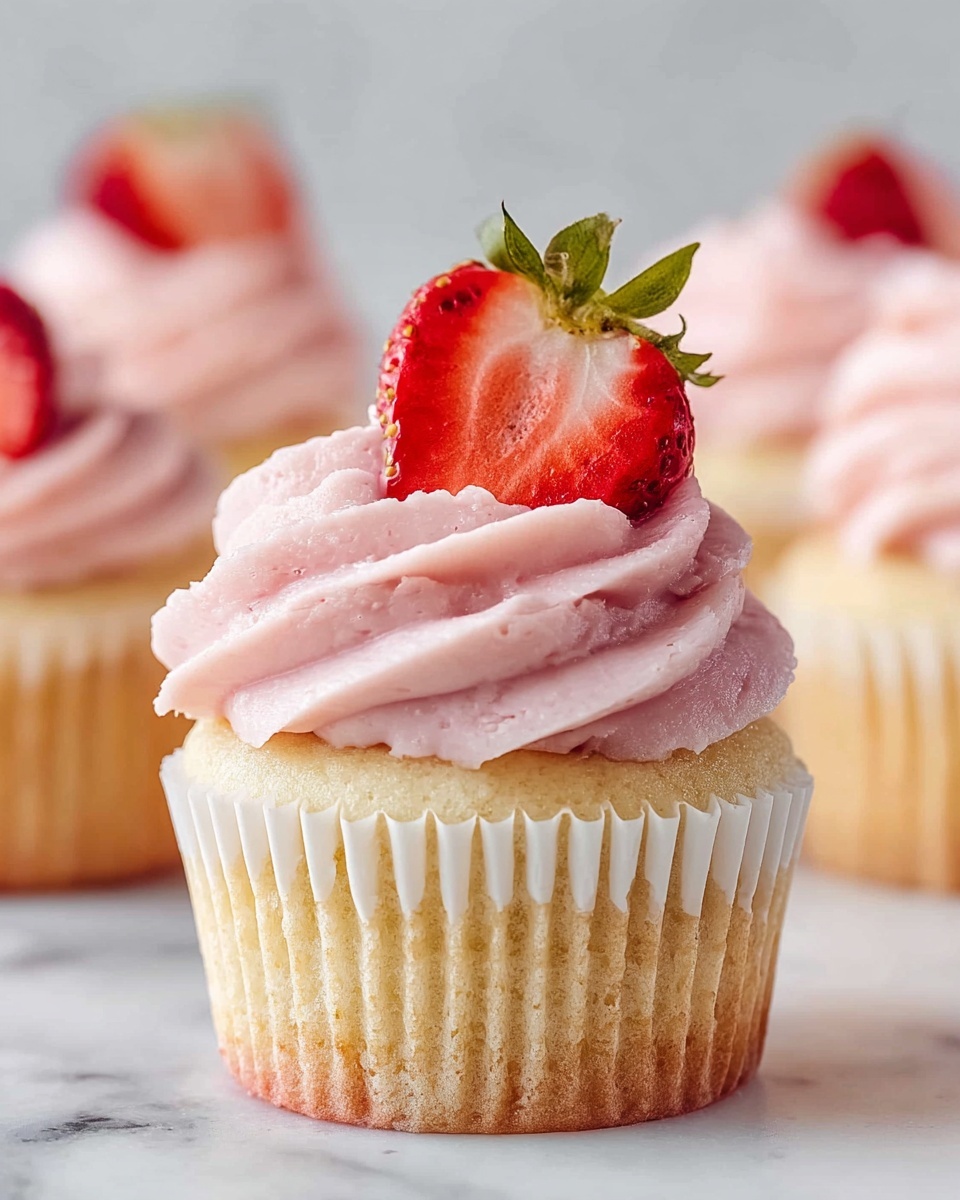 Fluffy Vanilla Cupcakes with Fresh Strawberry Buttercream Recipe - Recipe Image