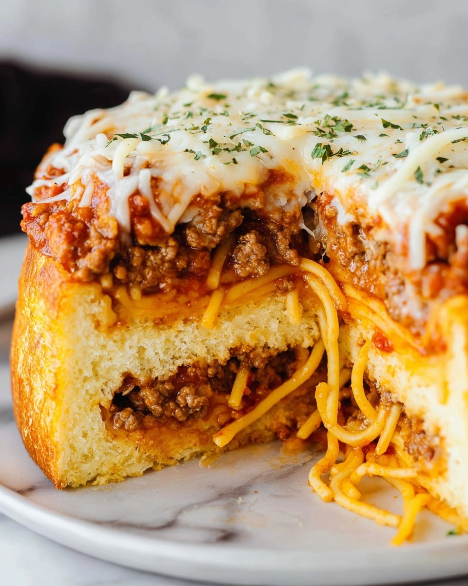 Spaghetti Boats with Garlic Bread Cake Recipe - Recipe Image