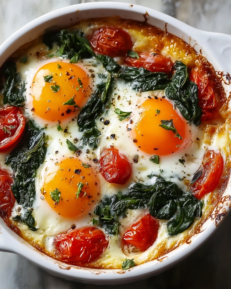Baked Feta Eggs with Tomatoes and Spinach Recipe - Recipe Image