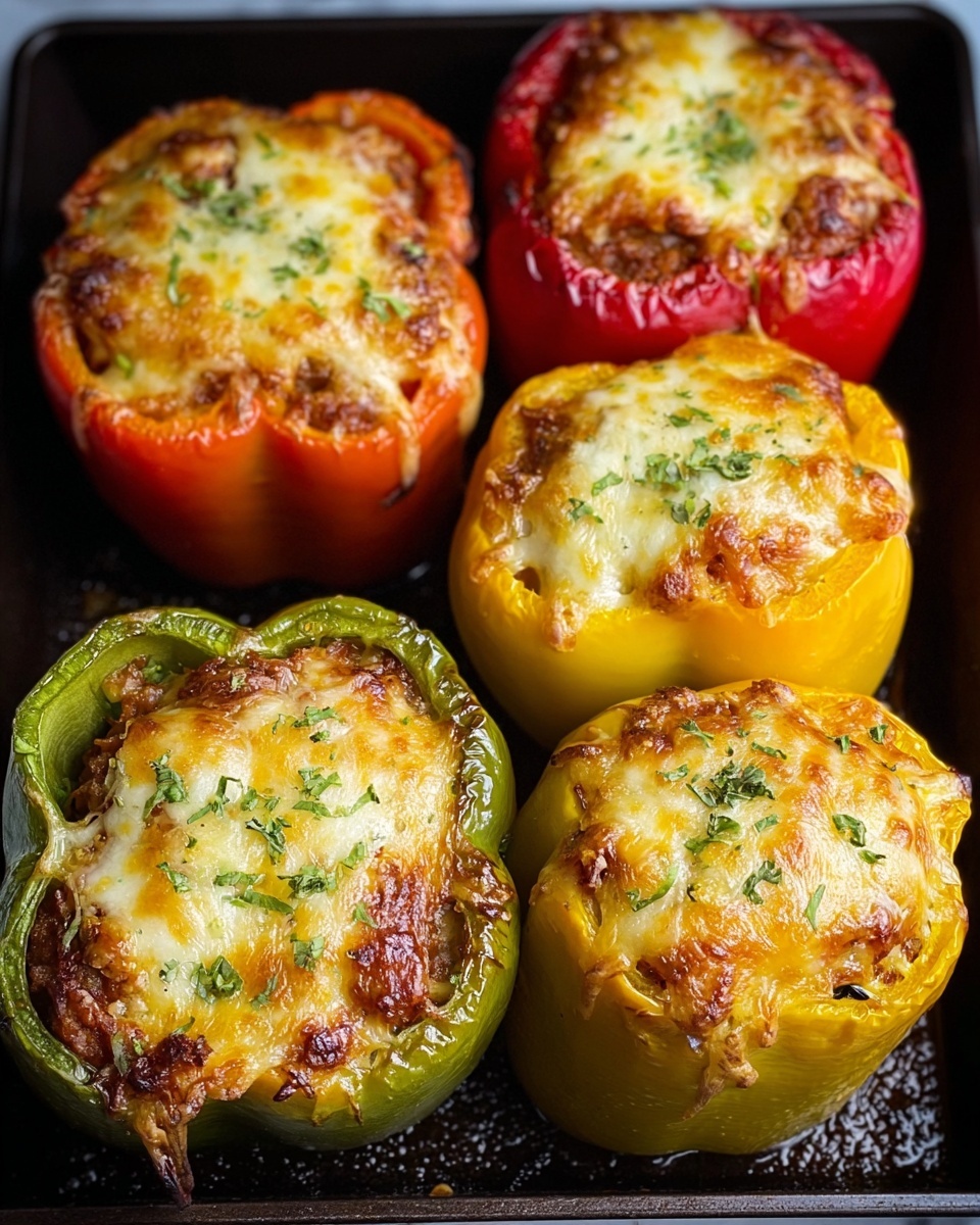 Cheesy Stuffed Bell Peppers with Ground Meat and Rice Recipe - Recipe Image