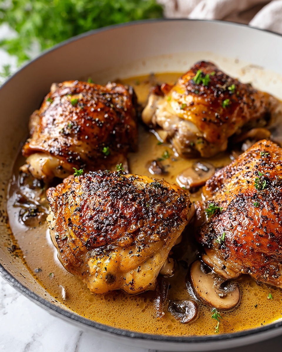 Crispy Skillet Chicken Thighs with Herbs and Garlic Recipe - Recipe Image