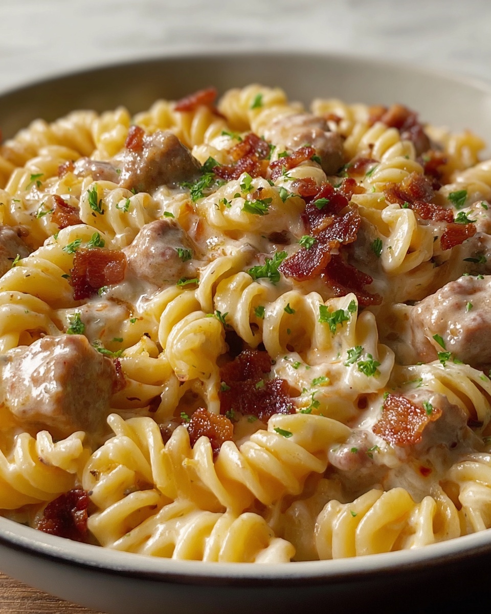 One-Pot Smoky Cheddar Ranch Chicken and Sausage Pasta Recipe - Recipe Image
