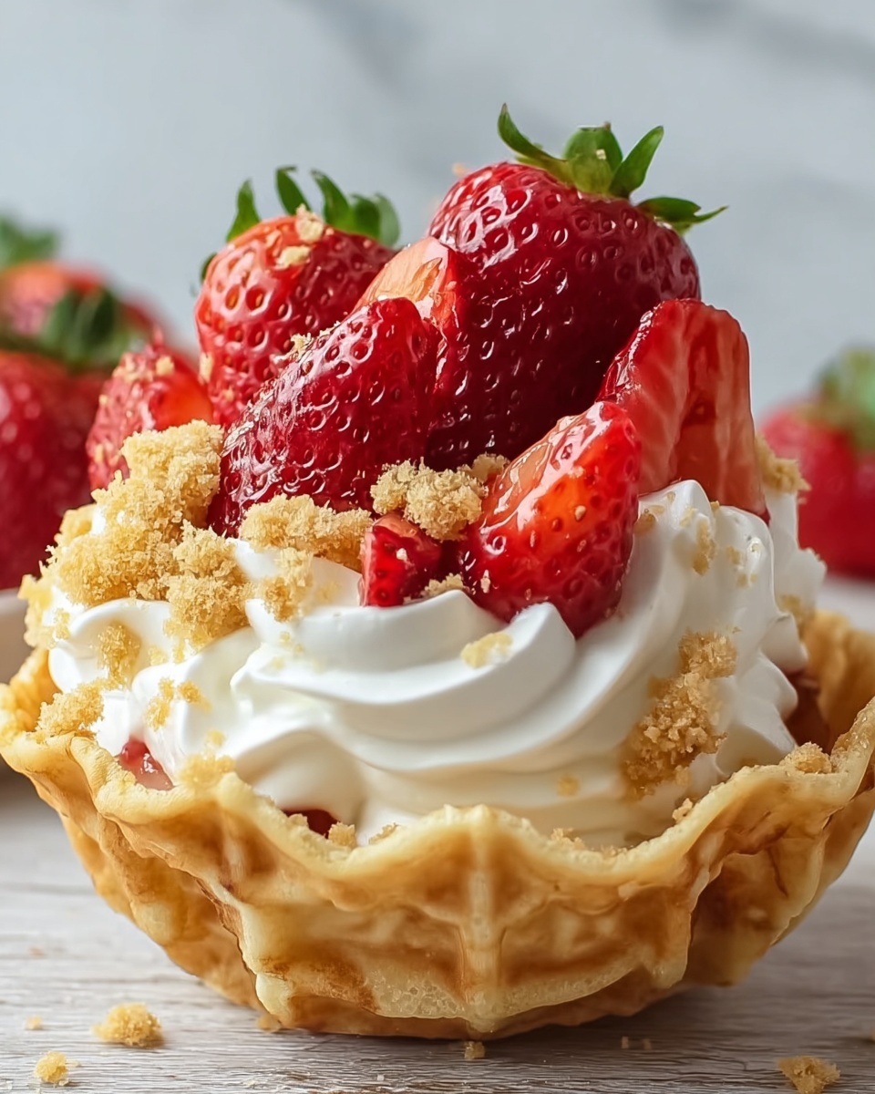 Strawberry Shortcake Cheesecake Waffle Bowls Recipe - Recipe Image