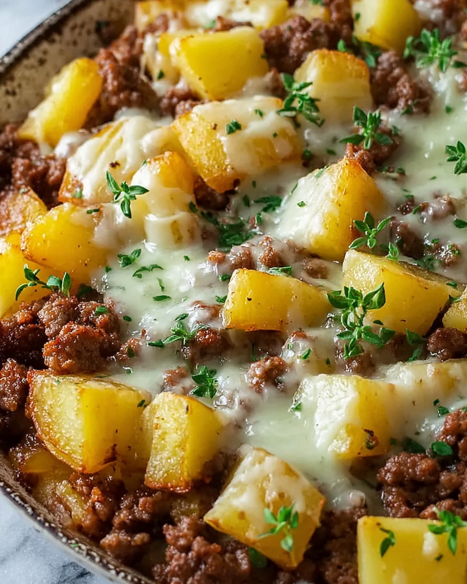One-Pan Cheesy Meat & Potato Skillet Recipe - Recipe Image