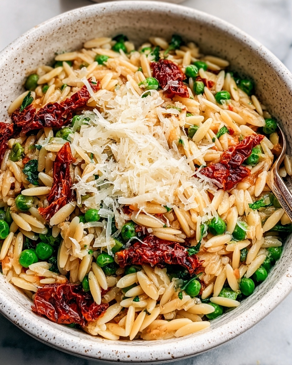 Spring Vegan Orzotto with Sun-Dried Tomato Basil Pesto and Asparagus Recipe - Recipe Image