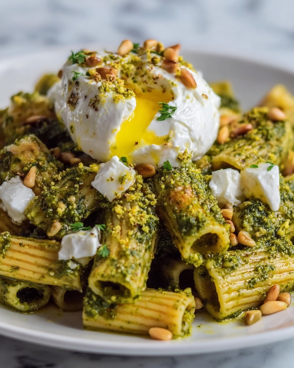 Lemon Pesto Rigatoni with Burrata & Roasted Pine Nuts Recipe - Recipe Image