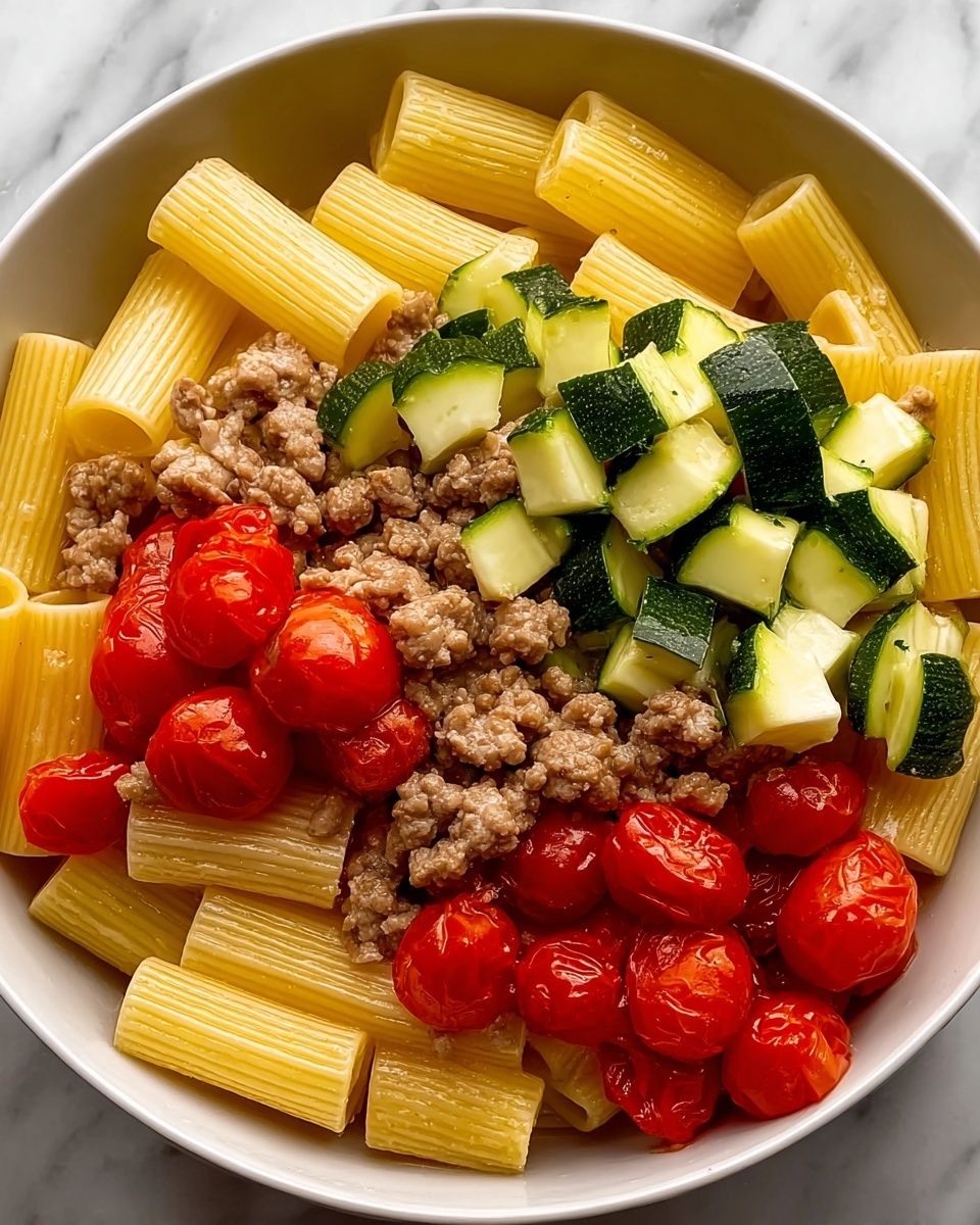 Rigatoni with Sausage, Tomatoes, and Zucchini Recipe - Recipe Image