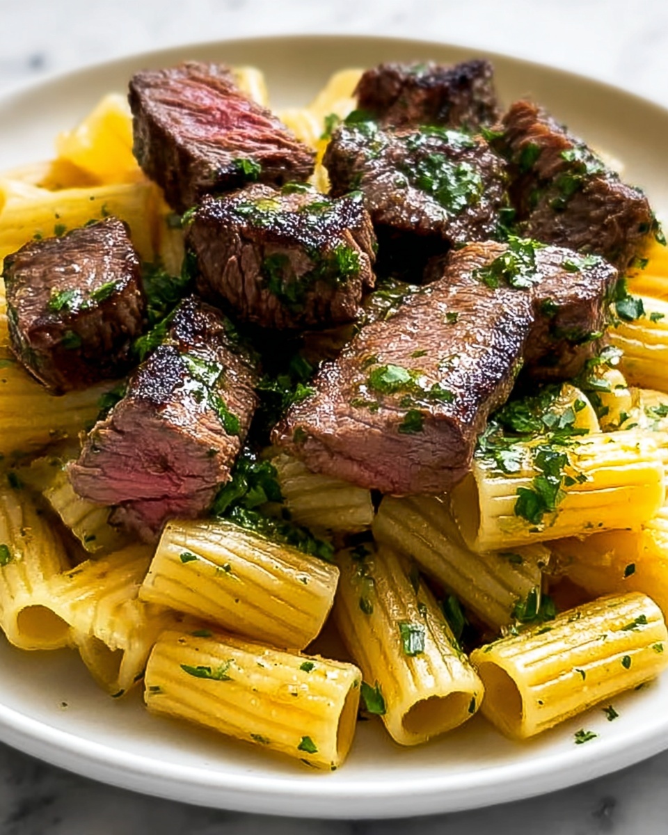 Garlic Butter Steak Tips with Cheesy Rigatoni Recipe - Recipe Image