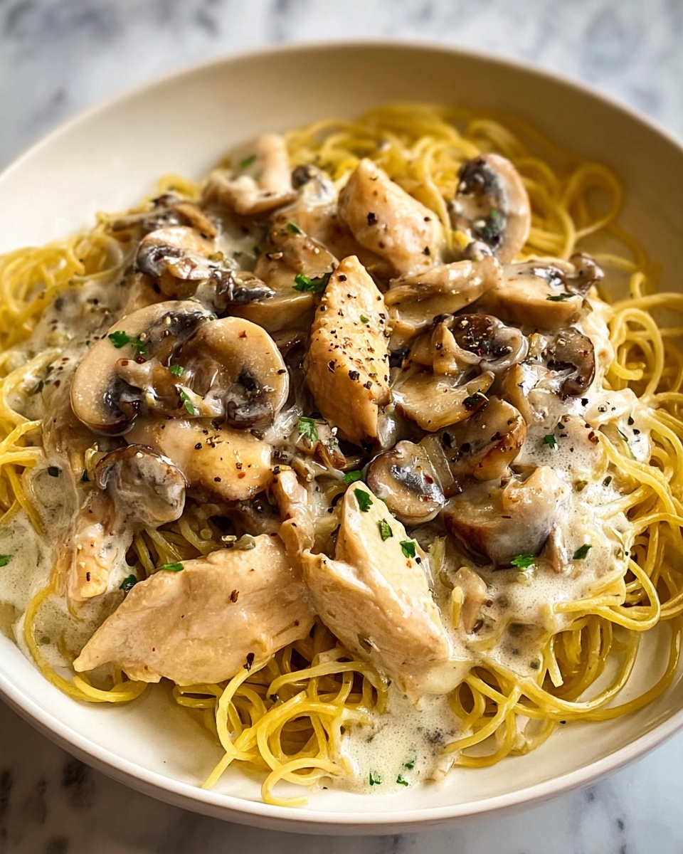 Creamy Chicken & Mushroom Dream Spaghetti Recipe - Recipe Image