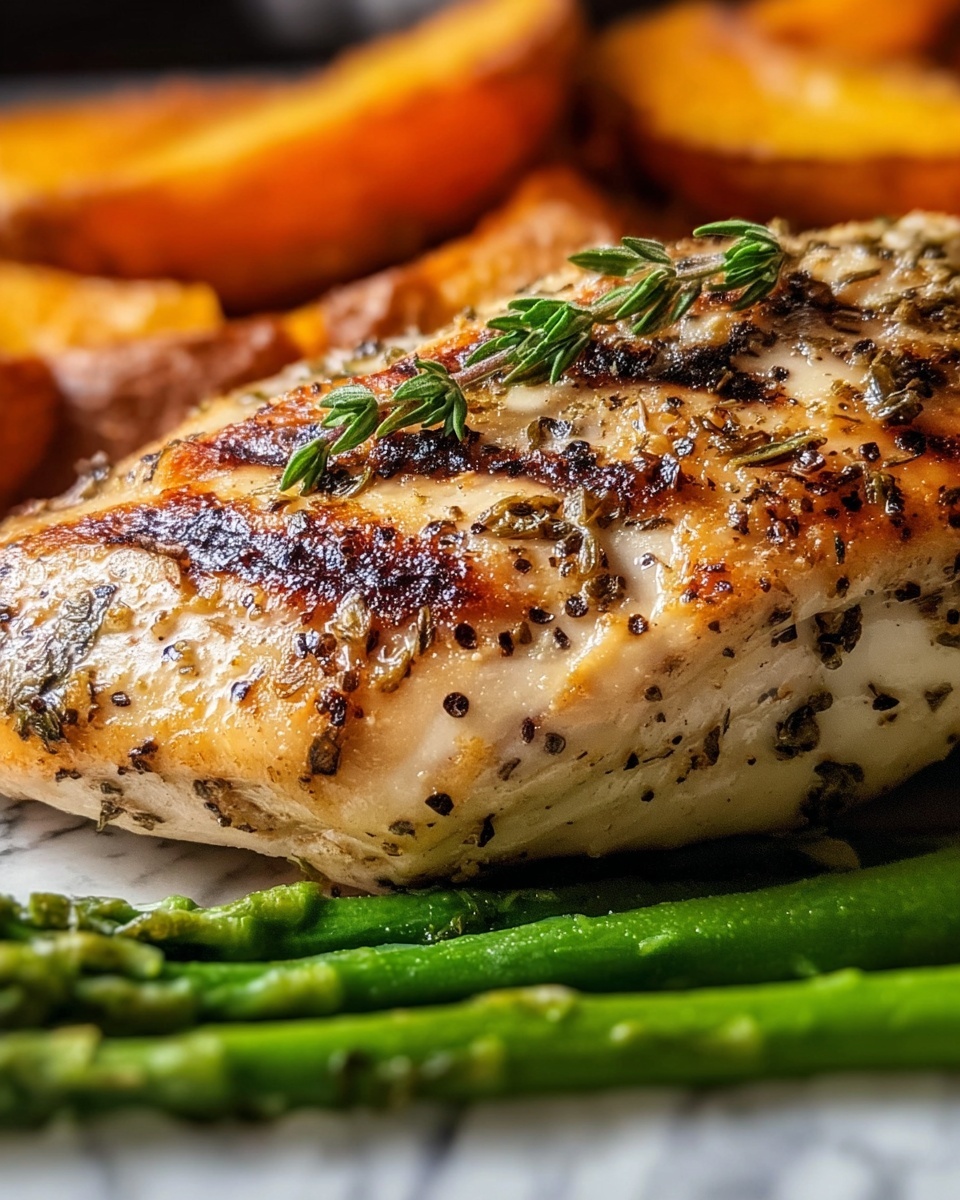 Garlic Herb Chicken with Roasted Sweet Potatoes and Asparagus Recipe - Recipe Image