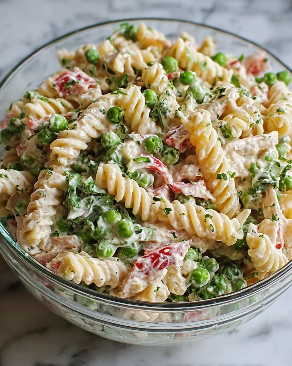 Healthy Creamy Pasta Salad with Veggies and Greek Yogurt Recipe - Recipe Image