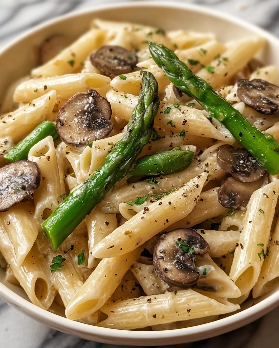 Creamy Mushroom and Asparagus Chicken Penne Recipe - Recipe Image