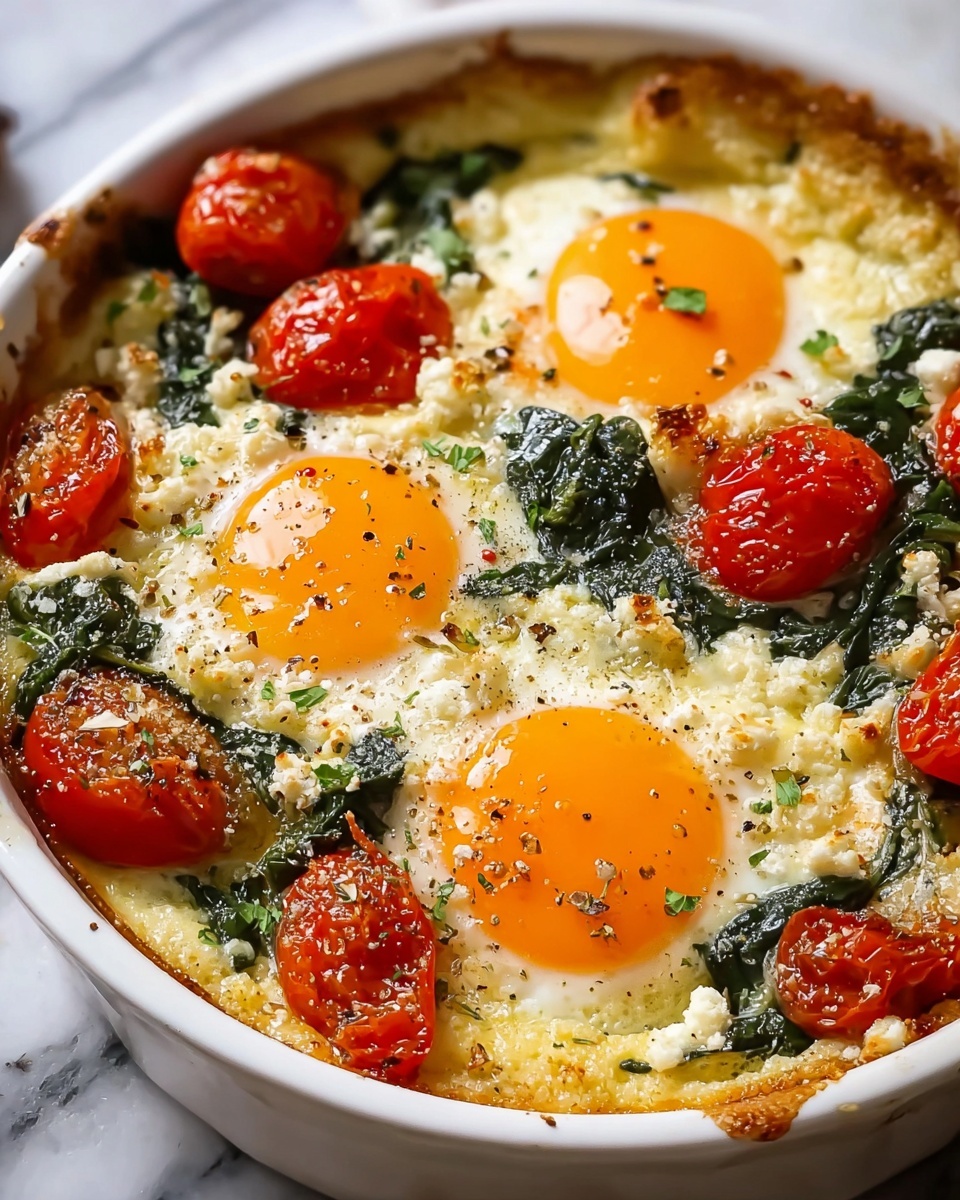 Baked Feta Eggs with Tomatoes and Spinach Recipe - Recipe Image