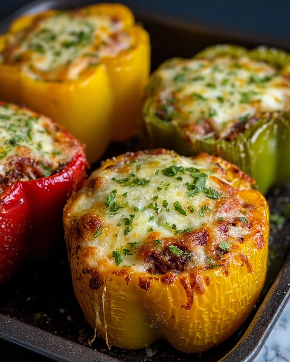 Cheesy Stuffed Bell Peppers with Ground Meat and Rice Recipe - Recipe Image