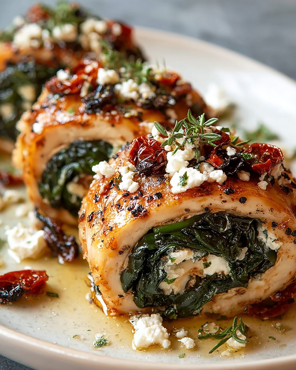 Rolled Chicken with Feta, Spinach, and Sun-Dried Tomatoes Recipe - Recipe Image