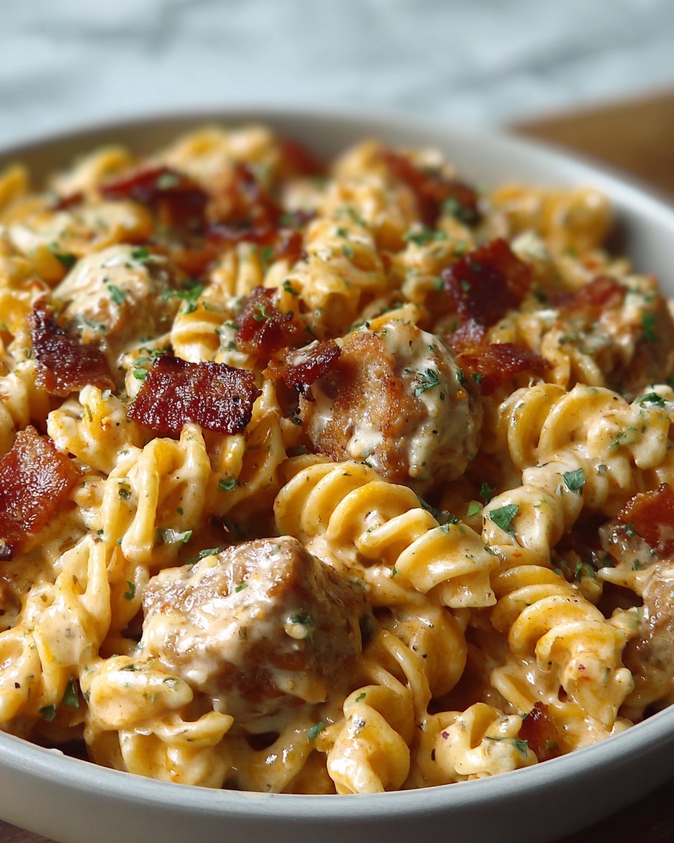 One-Pot Smoky Cheddar Ranch Chicken and Sausage Pasta Recipe - Recipe Image