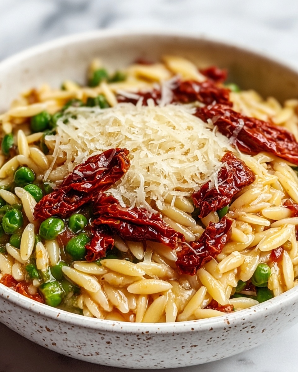 Spring Vegan Orzotto with Sun-Dried Tomato Basil Pesto and Asparagus Recipe - Recipe Image