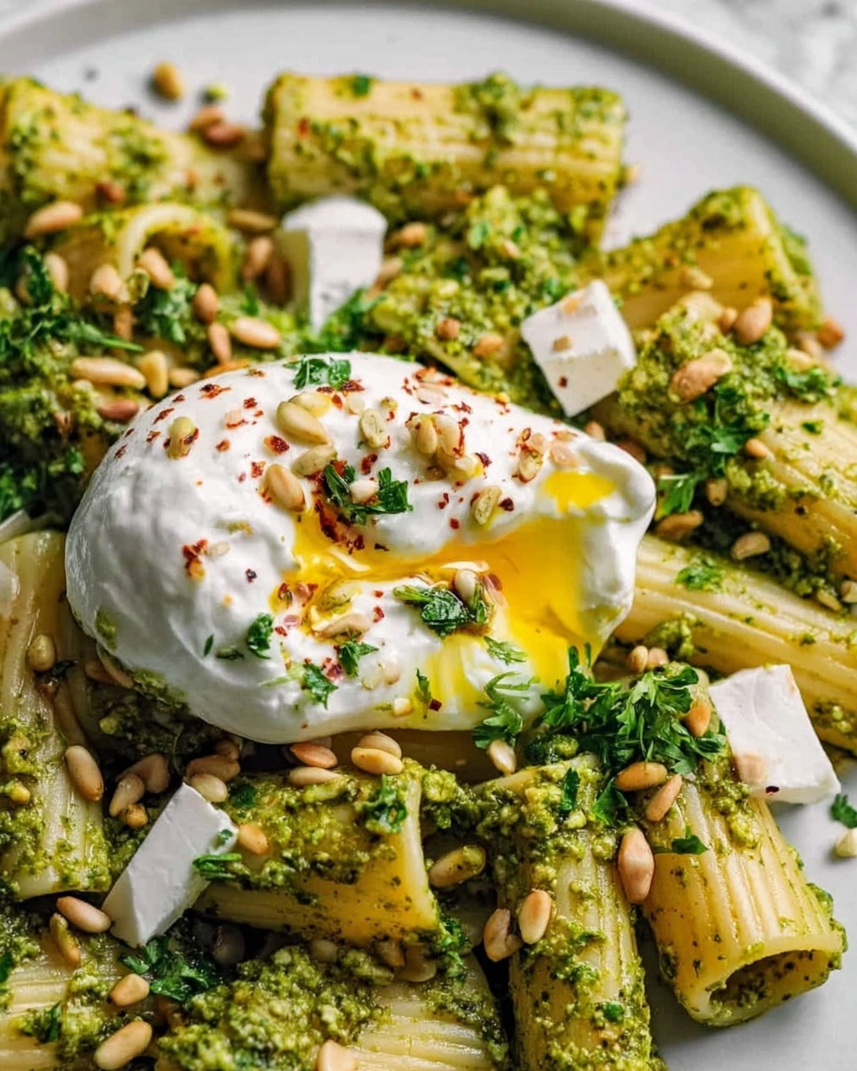 Lemon Pesto Rigatoni with Burrata & Roasted Pine Nuts Recipe - Recipe Image