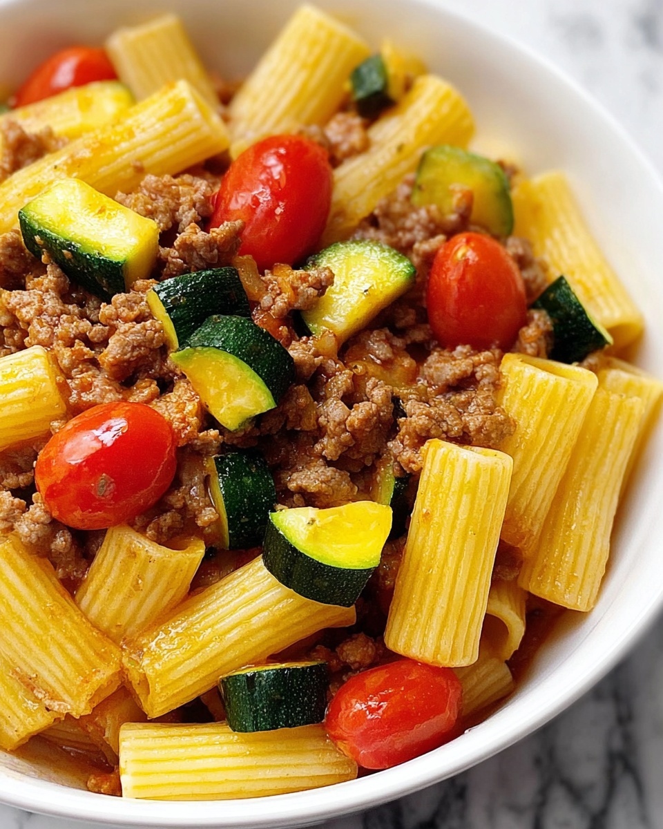 Rigatoni with Sausage, Tomatoes, and Zucchini Recipe - Recipe Image