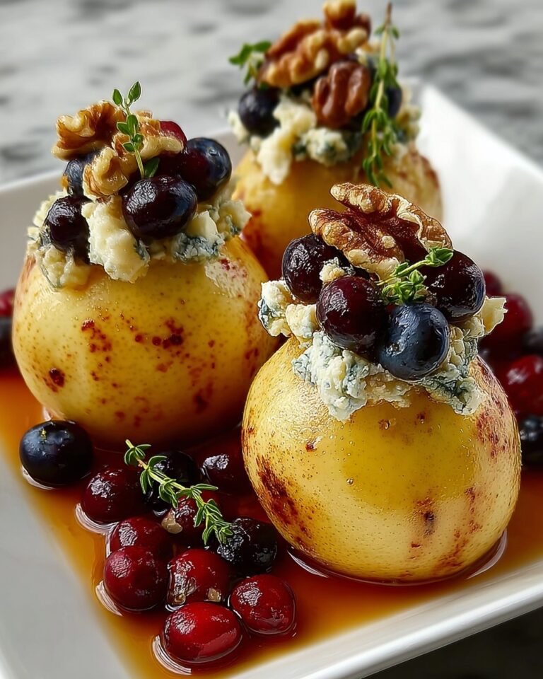 Baked Pears with Berries, Blue Cheese, Walnuts, and Honey Recipe