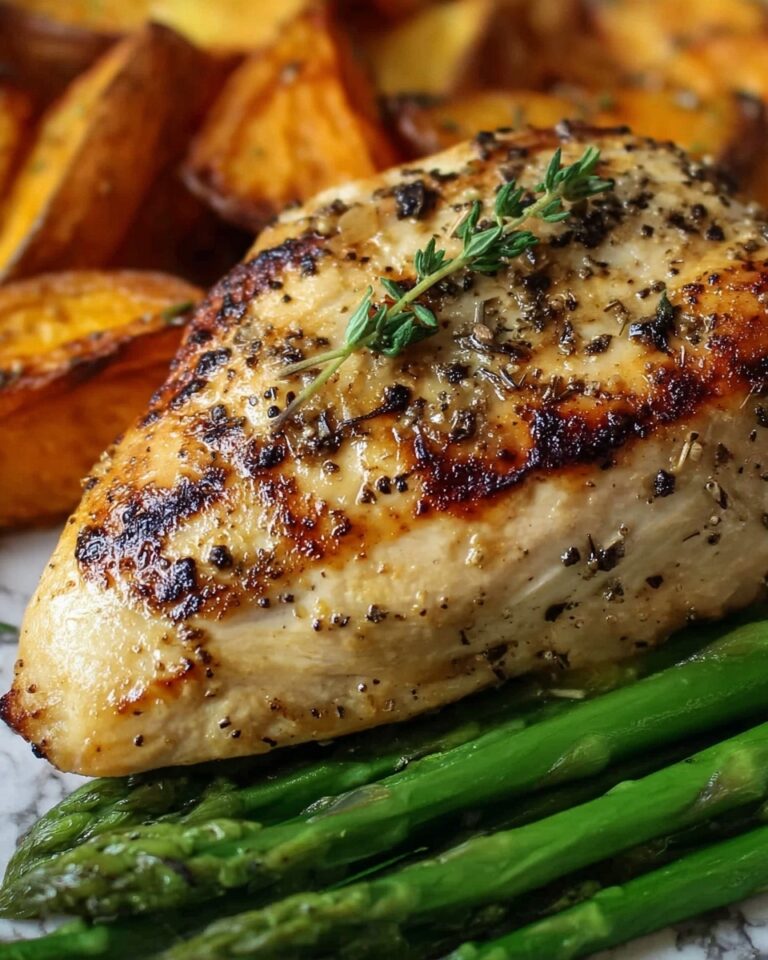 Garlic Herb Chicken with Roasted Sweet Potatoes and Asparagus Recipe