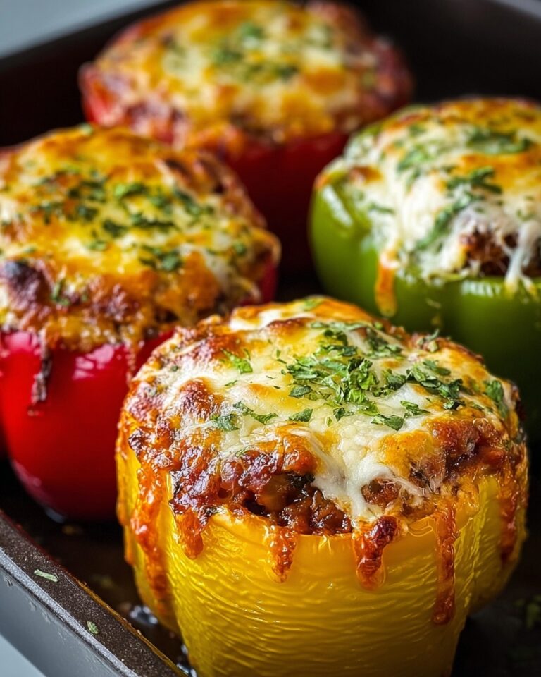 Cheesy Stuffed Bell Peppers with Ground Meat and Rice Recipe