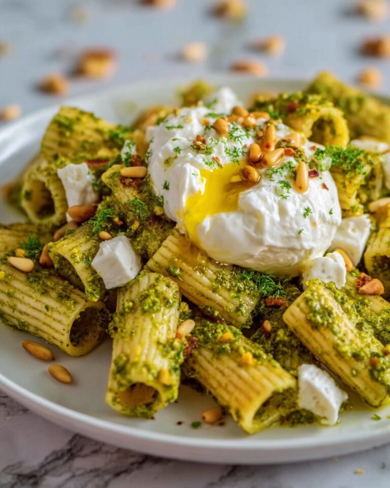 Lemon Pesto Rigatoni with Burrata & Roasted Pine Nuts Recipe
