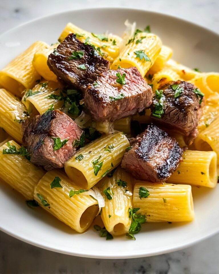 Garlic Butter Steak Tips with Cheesy Rigatoni Recipe