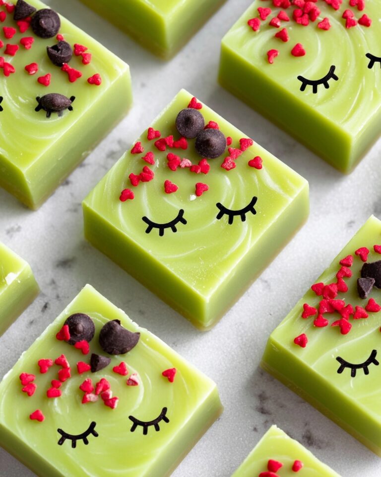 Grinch Green Fudge Recipe with Marshmallow and Red Heart Sprinkles Recipe