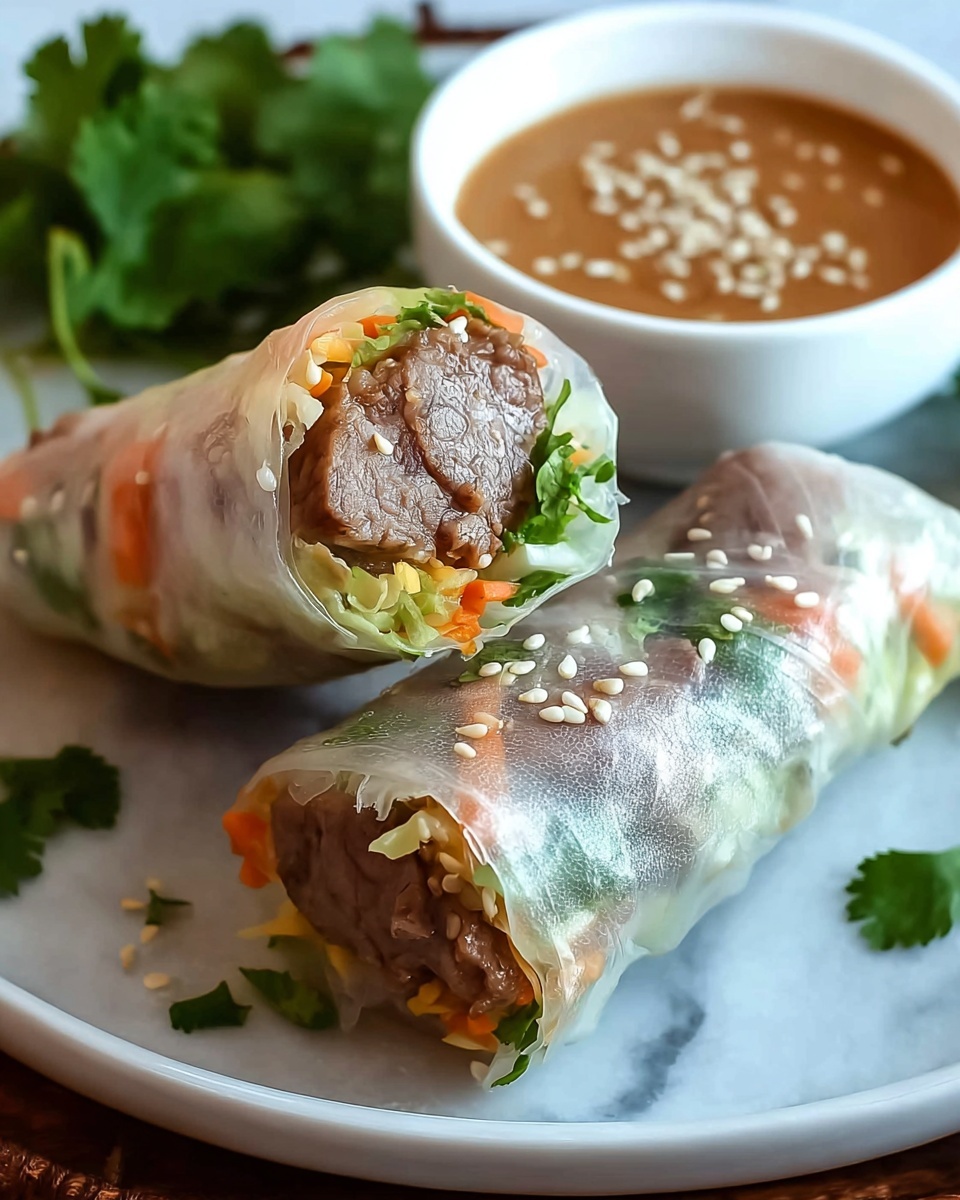 Beef Spring Rolls with Peanut Lime Dipping Sauce Recipe - Recipe Image