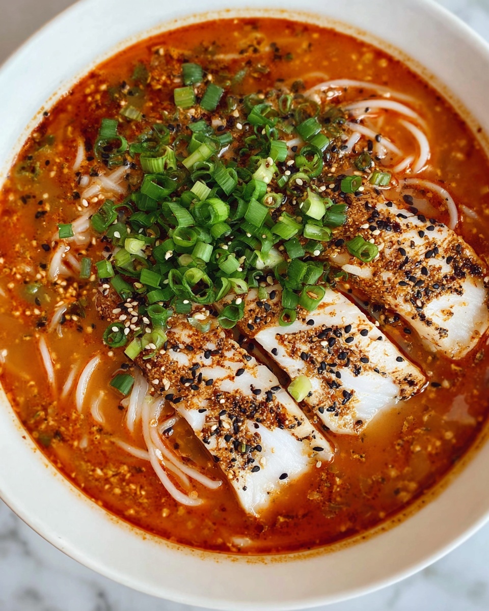 Creamy Gochujang Udon Soup with Fresh Fish Recipe - Recipe Image