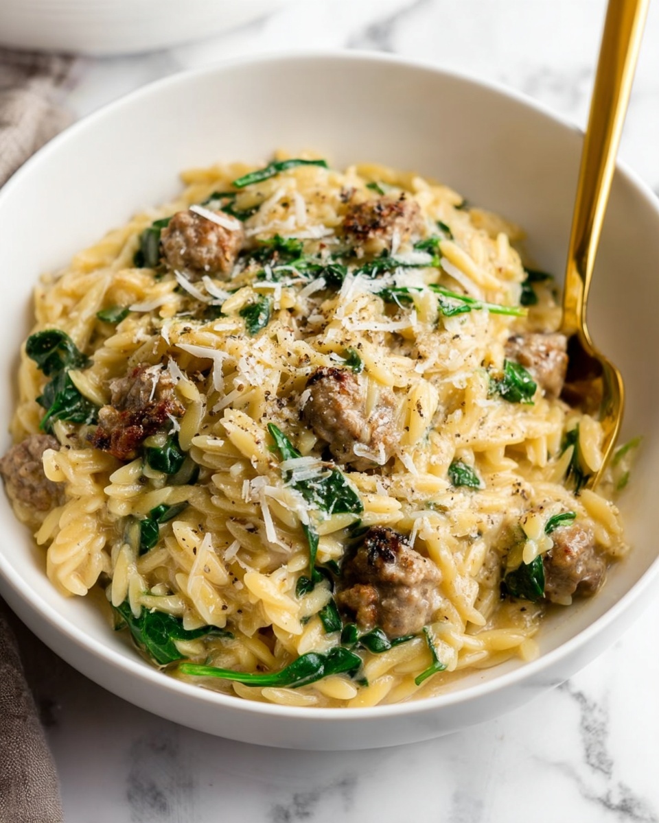 Creamy Italian Sausage Orzo with Spinach Recipe - Recipe Image