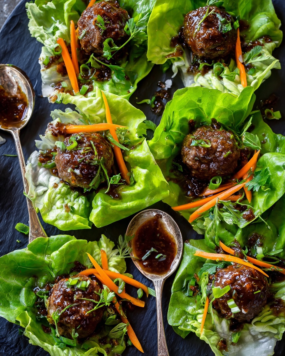 Teriyaki Pork Meatball Lettuce Wraps Recipe - Recipe Image
