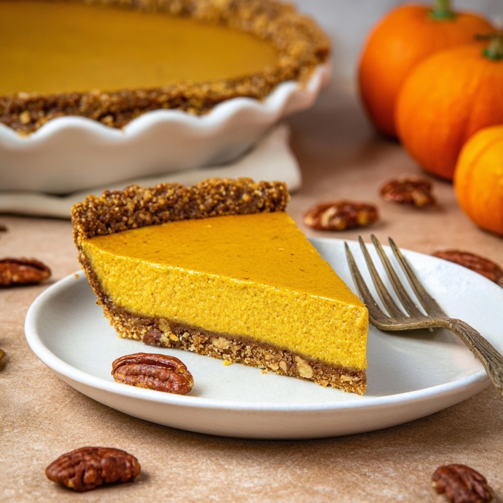 Pumpkin Pie with a Crunchy Pecan Crust Recipe - Recipe Image