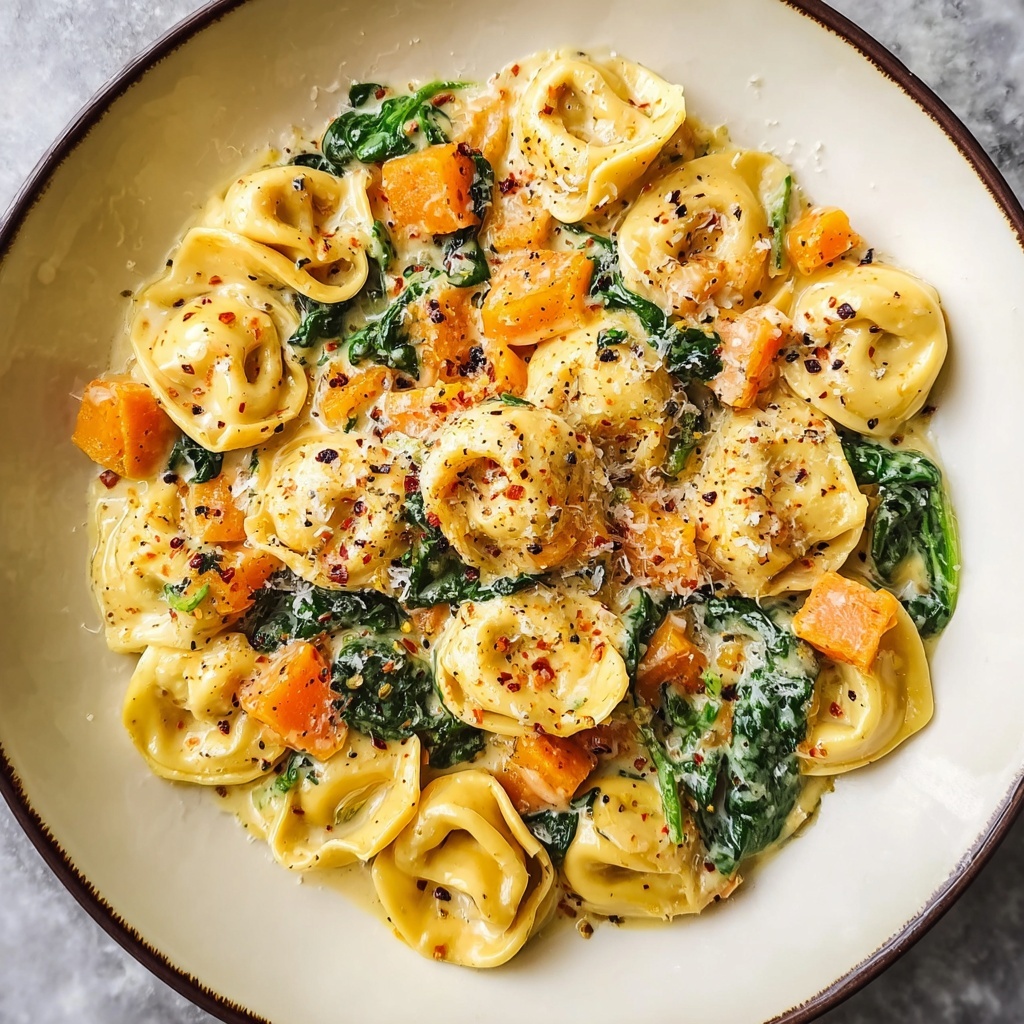 Creamy Skillet Tortellini with Sweet Potato and Spinach Recipe - Recipe Image
