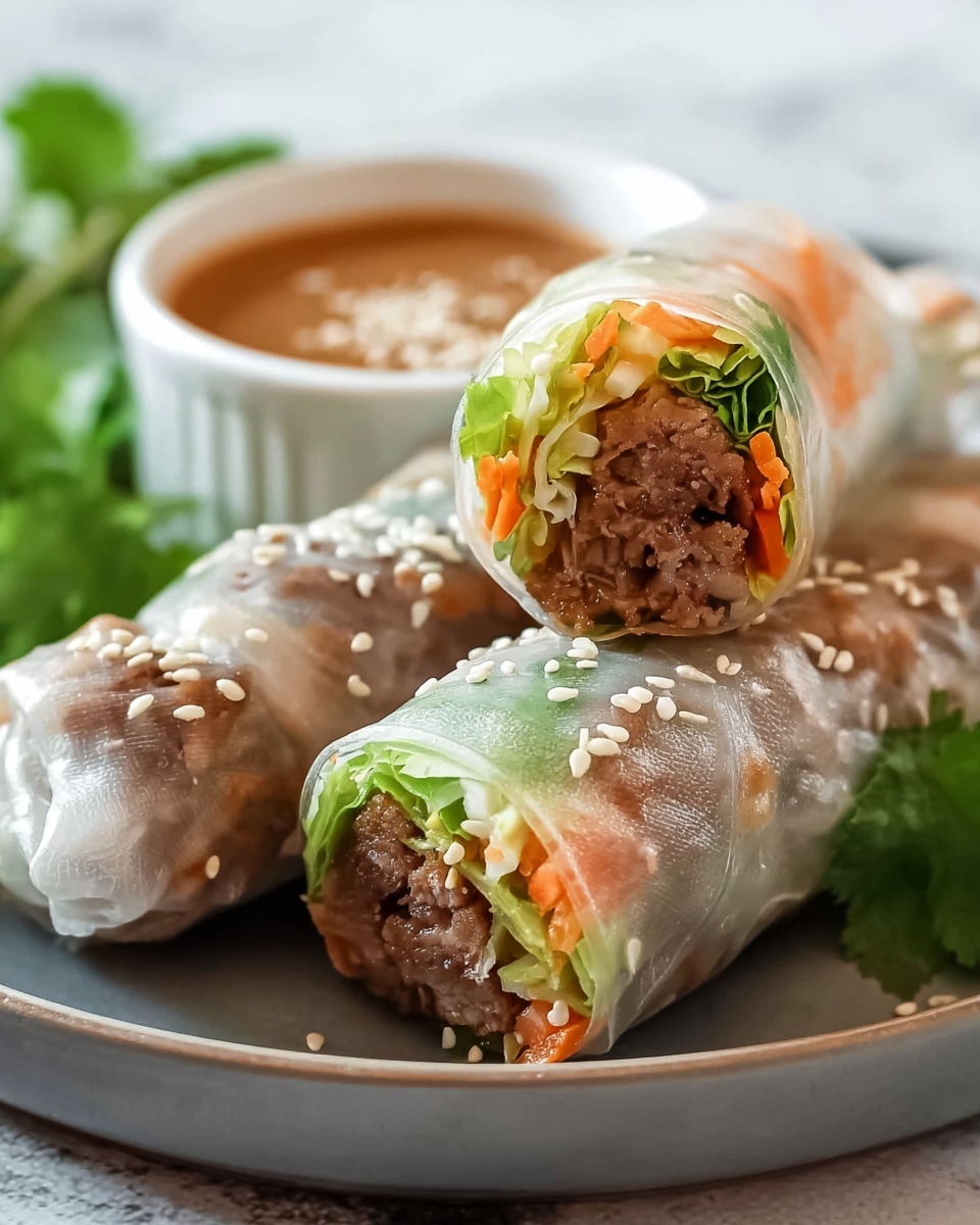 Beef Spring Rolls with Peanut Lime Dipping Sauce Recipe - Recipe Image