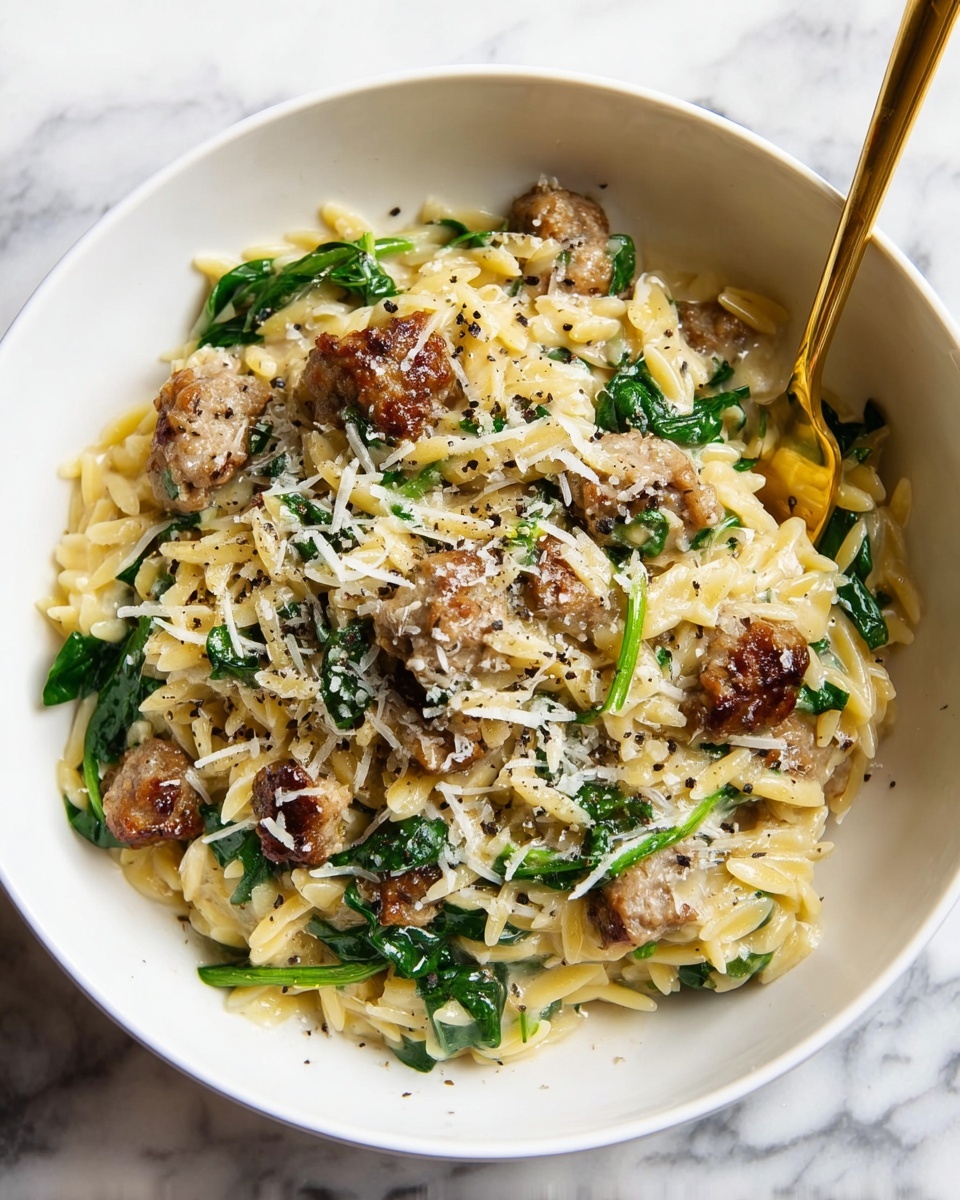 Creamy Italian Sausage Orzo with Spinach Recipe - Recipe Image