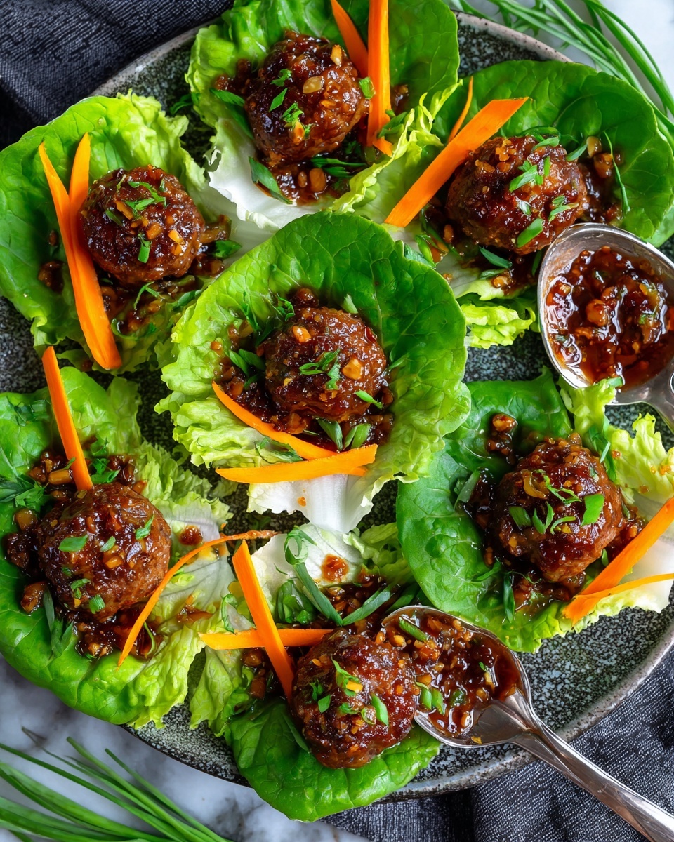 Teriyaki Pork Meatball Lettuce Wraps Recipe - Recipe Image