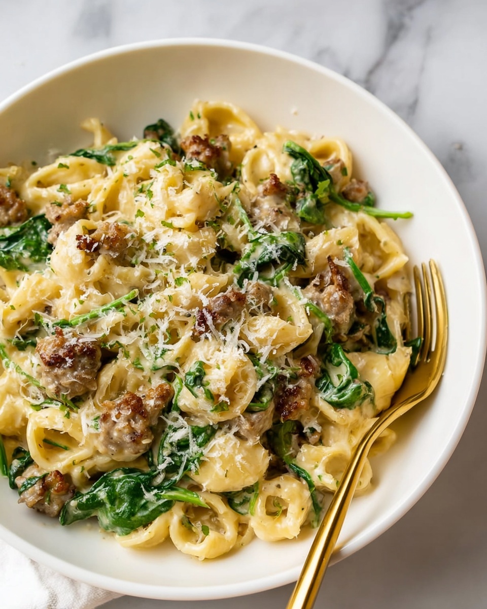 Italian Sausage Orzo with Cream, Spinach, and Parmesan Recipe - Recipe Image