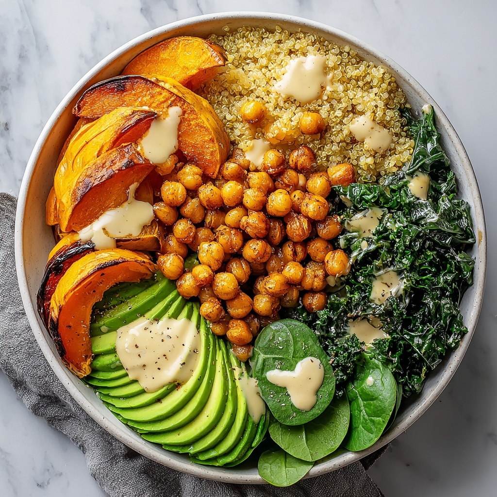 Macro Veggie Bowls with Roasted Sweet Potatoes, Chickpeas, and Tahini Dressing Recipe - Recipe Image