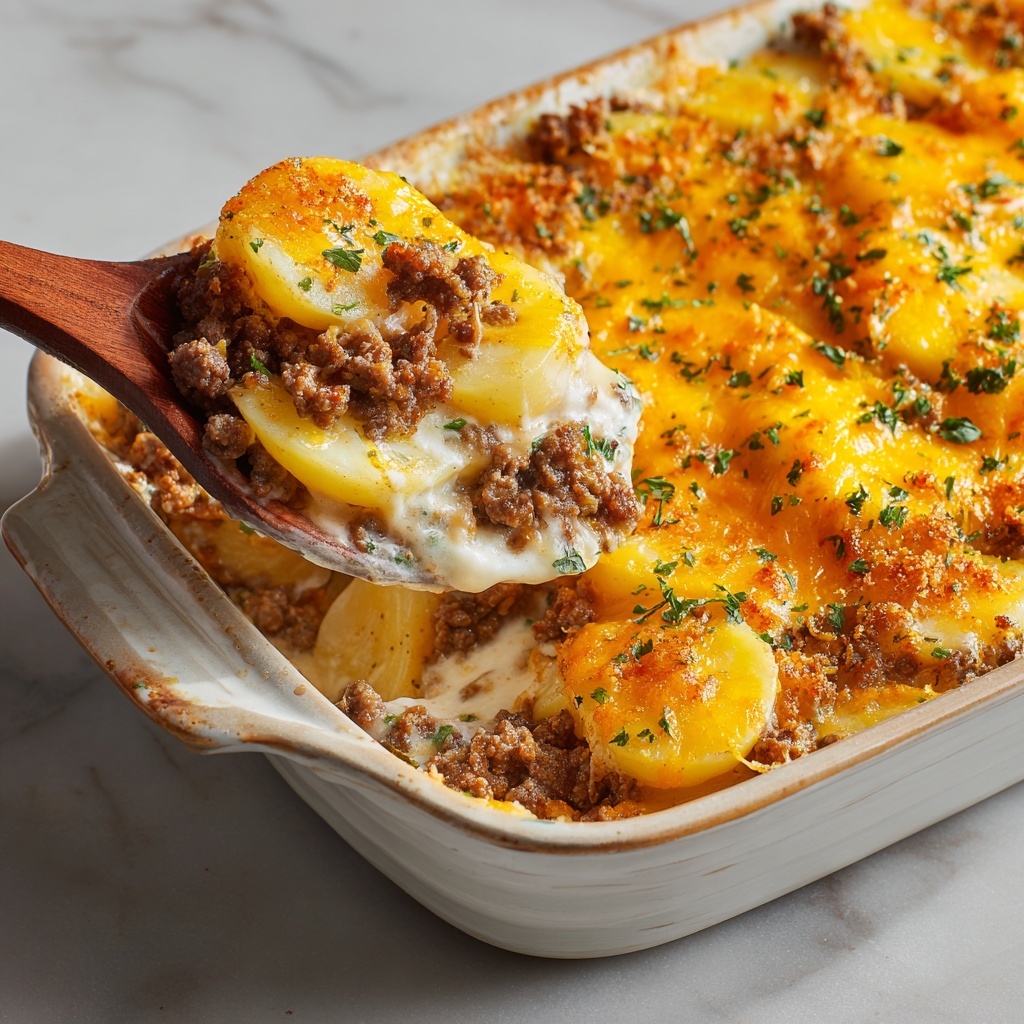 Cheesy Ground Beef & Potato Casserole: Family-Size Comfort Bake Recipe - Recipe Image