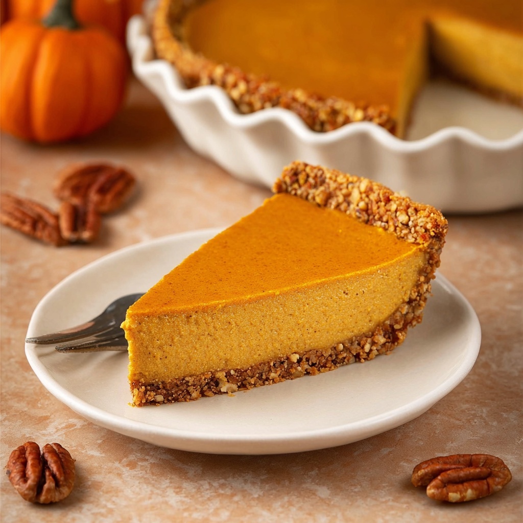 Pumpkin Pie with a Crunchy Pecan Crust Recipe - Recipe Image