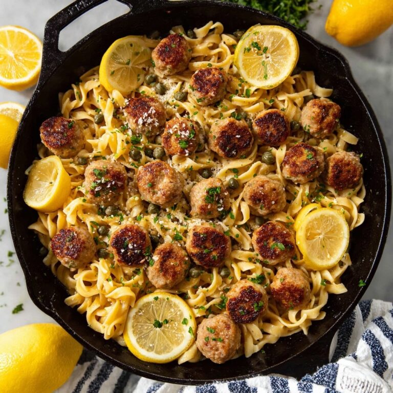 Chicken Piccata Meatballs with Lemon-Caper Sauce and Whole Wheat Linguine Recipe