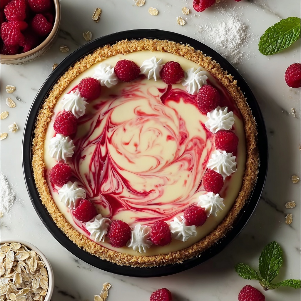 Elegant White Chocolate Raspberry Swirl Cheesecake Recipe - Recipe Image