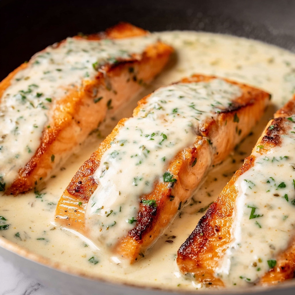 Salmon with Herb & Garlic Cream Sauce Recipe - Recipe Image