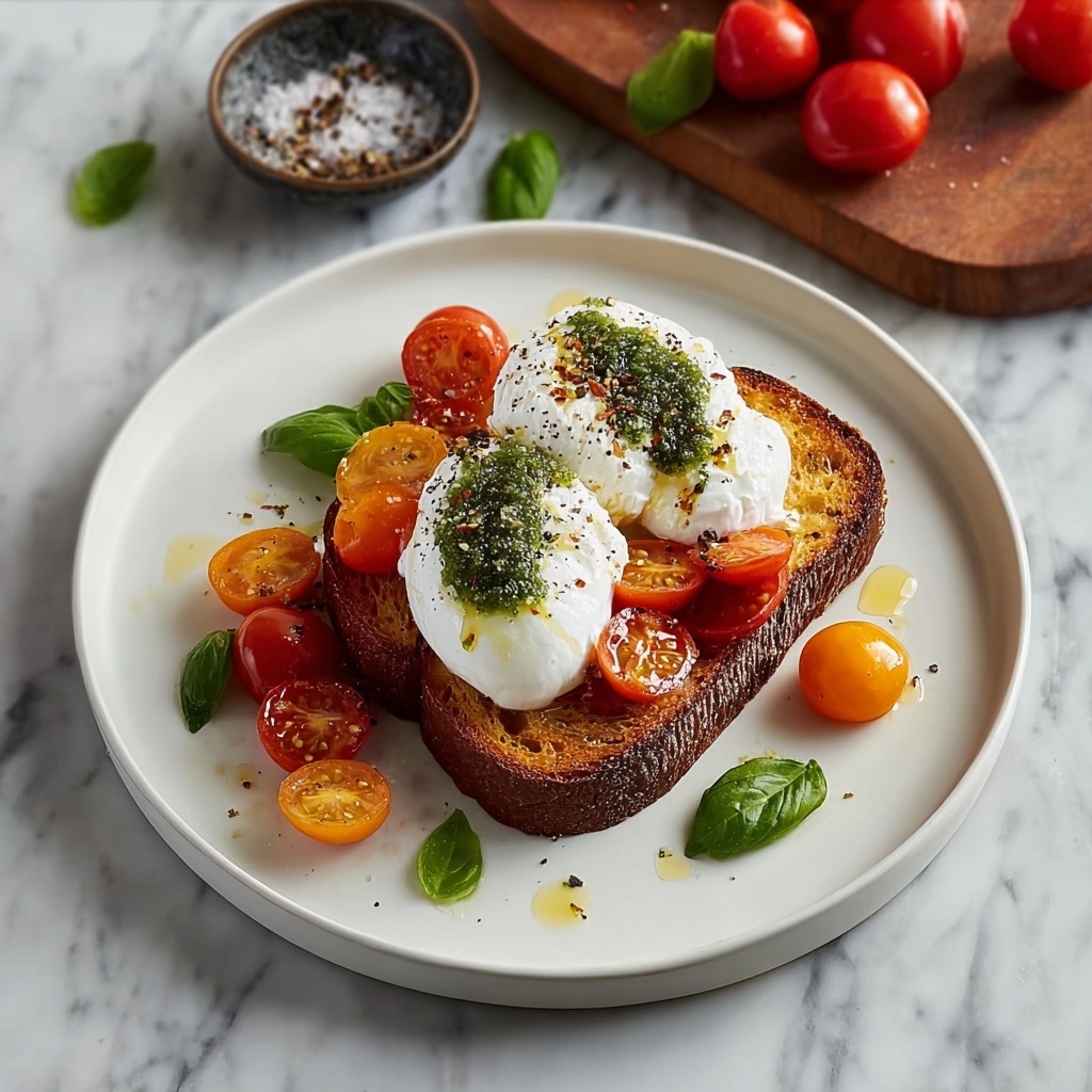 Burrata Bruschetta with Cherry Tomatoes, Basil, and Balsamic Glaze Recipe - Recipe Image