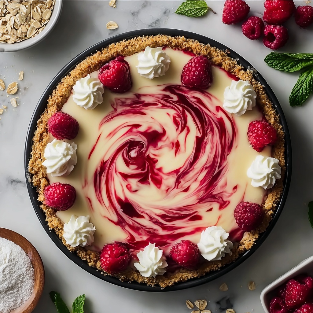 Elegant White Chocolate Raspberry Swirl Cheesecake Recipe - Recipe Image