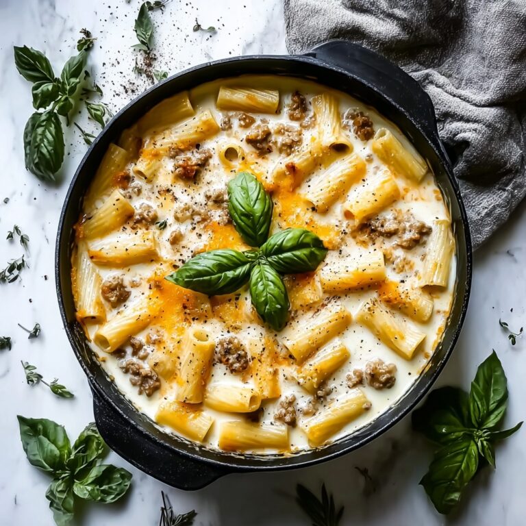 Creamy Beef Sausage Alfredo Rigatoni Recipe