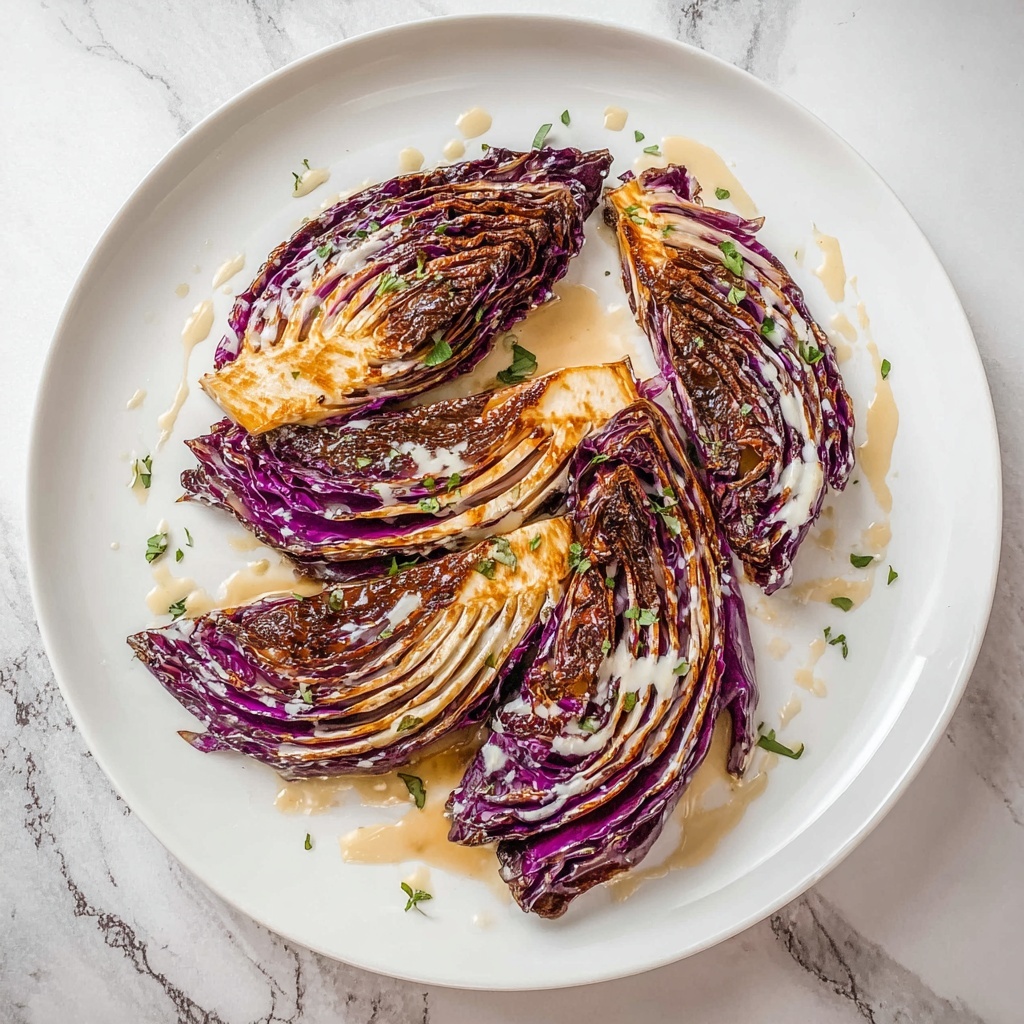 Roasted Red Cabbage with Miso and Tahini Sauce Recipe - Recipe Image